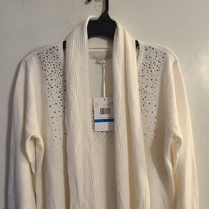 Carolyn Taylor Open Front Cardigan with Removable Scarf NWT